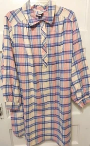 New Bold Spirit Ladies One Size Cotton Flannel Pink/Blue Long Sleeve Nightgown  - Picture 1 of 12