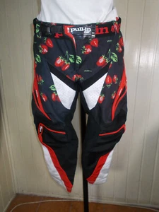 Pantalon technique VTT cross PULL IN W28 38 noir fraises Rouge taille reglable - Picture 1 of 8