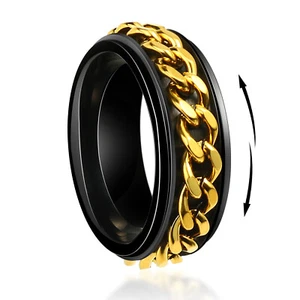 8mm Cuban Link Mens Spinner Ring Fashion Engagement Band Ring for Men - Picture 1 of 6