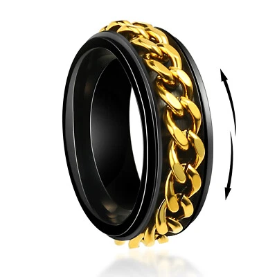 8mm Cuban Link Mens Spinner Ring Fashion Engagement Band Ring for Men - Image 1 of 4