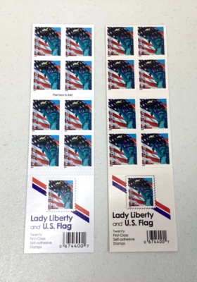 Set of 2 U.S. Booklet Stamps #3966a Lady Liberty & Flag Forty 1st Class Mint - Image 1 of 2
