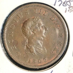 England 1807 half penny KM 662 George III 1760-1820 brown AU/Unc some red (1) - Picture 1 of 2