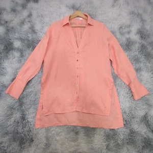 Sheike Oversized Linen Tunic Shirt Top Womens 8 Salmon Peach V-Neck Side Split - Picture 1 of 13