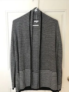 Croft & Barrow Black White Drape Open Front Cardigan Sweater Size Medium - Picture 1 of 4