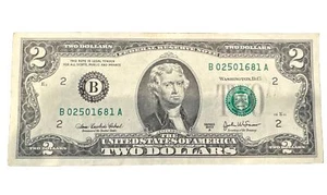 Two Dollar Bill 2003 Series A B02501681A $2 Jefferson - Picture 1 of 2