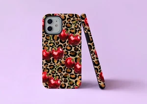 Cherry Cherries Leopard Animal Print Tough Phone Case/Cover For iPhone Samsung - Picture 1 of 4