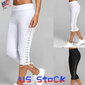 Women 3/4 Length Capri Leggings Summer Short Sports Pants Jogging Yoga Fitness - Picture 1 of 15