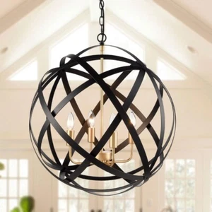 Industrial Chandeliers for Dining Room,4-Light Black and Gold Chandelier Pendant - Picture 1 of 8