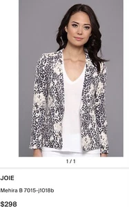 Joie Mehira B Leinenblazer Leopard Tierdruck Größe 10 grau weiß beige - Bild 1 von 7