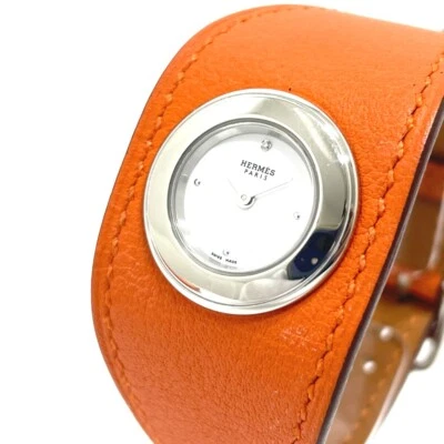 HERMES FG2.110 Fable manchette Quartz Wristwatch SS / leather Silver x orange — 第 1/4 张图片