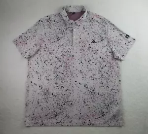 Adidas Jacquard Golf Polo Shirt Mens Sz 2XL Pink Paint Splotch AOP Casual Active - Picture 1 of 10