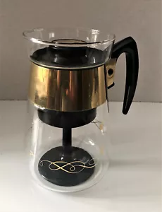 Vintage 6 Cup Glass Percolator Gold Trim Plastic Basket & Tube - Picture 1 of 6