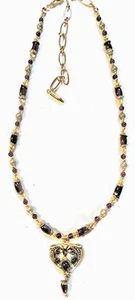 Vintage MICHAEL GOLAN Garnet & Gold Tone Boho Chic Heart Beaded Choker Necklace - Picture 1 of 9