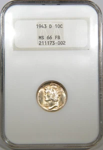 1943-D Mercury Dime NGC graded MS 66 Full Bands "Striking Golden Toning" - Picture 1 of 4