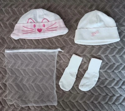 Baby Newborn Hats And Socks White Pink Cat Face - Image 1 of 4