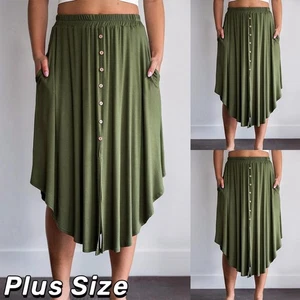 Plus Size Womens Ruffle Pleated Skirt Elastic Waist Pockets Button Front Dress - Picture 1 of 14