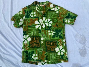 Vintage Men's Green Bark Cloth Royal Hawaiian Shirt 1970's Cotton Medium - Picture 1 of 7