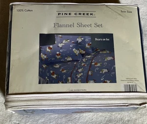 Pine Creek Bears on Ice Twin Size Flannel Full Sheet Set New in Package Cotton - Picture 1 of 7