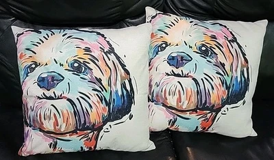 Juego de 2 pares de almohadas artísticas acuarela Shih Tzu 17x17 Foto 1 de 4