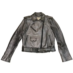 Michael Kors Lederjacke Metallic Silber | Damen M, Moto Style EUC UVP 595 $ - Bild 1 von 12