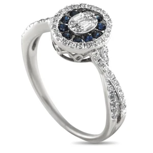 Anello LB esclusivo in oro bianco 14 carati 0,40 carati con diamanti e zaffiri RN32569 - Foto 1 di 3