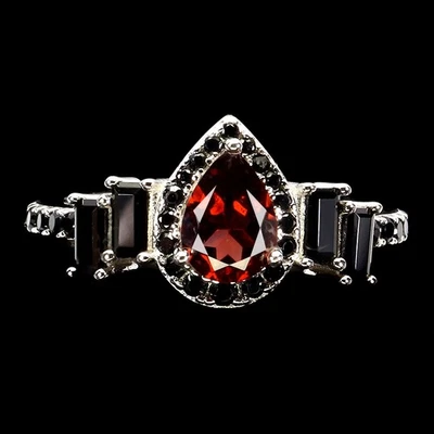 925 Sterling Silver Ring Pear Mozambique 7x5mm Spinel Gemstone Jewelry Size 7 - Image 1 of 4