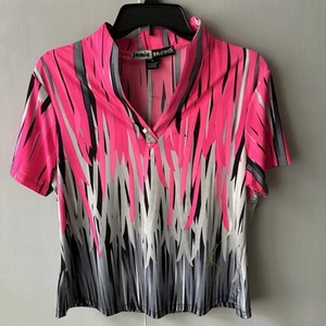 Jamie Sadock Top Damen Größe M Rosa Schwarz Grau V-Ausschnitt Kurzarm Golf Polo - Bild 1 von 10