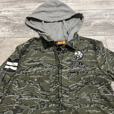 Sudadera con Capucha Hurley Vintage Ligera Camuflada Abotonada Manga Larga Para Hombre Grande Militar Foto 1 de 4