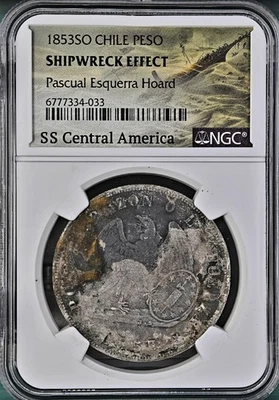 1853 SO Chile Silver Peso SS Central America NGC Shipwreck Esquerra Hoard - Image 1 of 2