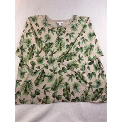 J. Jill Tropical Leaf Print Sweater Knit Top Lightweight Pullover XL Petite - Image 1 of 4