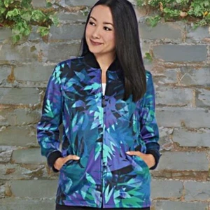 Bob Mackie Wearable Art Floral Jacket Full Zip Overside Shoulder Pad Sweater NWT - Picture 1 of 11