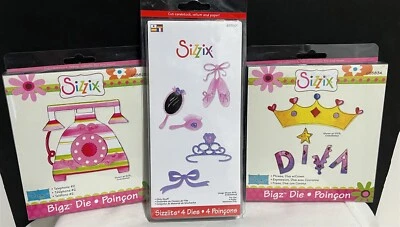 Sizzix GIRLS Diva Crown Telephone Girly Stuff Bigz Sizzlits Dies Lot of 3 - Изображение 1 из 4