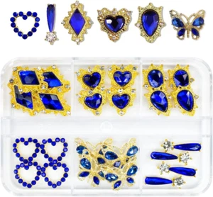 24Pcs Blue Nail Rhinestones Luxury Nail Charms Sapphire Heart Charms for Nails 3 - Picture 1 of 12