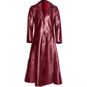 Steampunk Women/Men Long Leather Jacket Trench Coat Motor Biker Slim Overcoat Sz - Picture 1 of 13