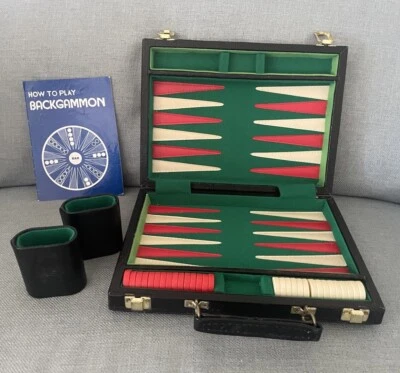 Vintage Deluxe Backgammon Attache Set Leather Case + Instructions *Missing Dice* - Image 1 of 4