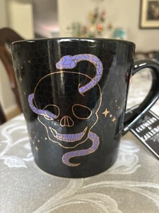 Large Cauldrons & Cobwebs Black/Purple/Gold Skull & Snake Ceramic Mug Halloween - Picture 1 of 5