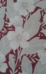 VTG Mid Century WALLPAPER CLASSIC 1950 LG SCALE DK RED GREY DRAMATIC FLORAL W67 - Picture 1 of 10