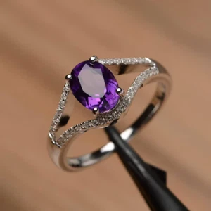 2.80Ct Oval Cut Natural Amethyst & Diamond Wedding Ring Solid 14k White Gold 8 9 - Picture 1 of 6