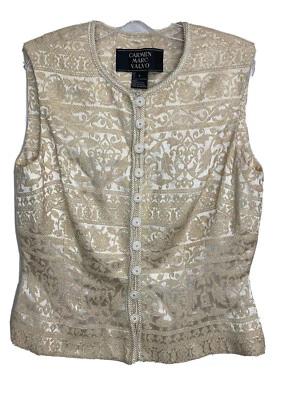 Chaleco para mujer CARMEN MARC VALVO beige con cuentas satén talla 4 Foto 1 de 2