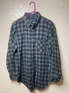 Vintage Basic Editions Tartan Plaid Flannel Shirt Mens Medium Long Sleeve Button - Picture 1 of 9