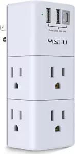 USB Mehrfachstecker Steckdosenverlängerung - Überspannungsschutz mit drehbarem Stecker, 6 Netzstecker - Bild 1 von 11