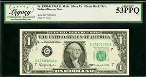 $1 1963 Fr. 1900-G Mule Face of FRN and Back of Silver Cert LCGS Abt New 53PPQ - Picture 1 of 2