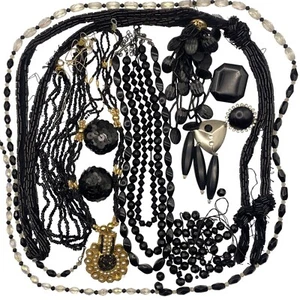 Lote de 4 pendientes collar cuentas negras vintage reparación artesanal cuentas semillas mixtas góticas - Imagen 1 de 12