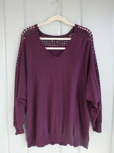 Lane Bryant Womens Plus 22W 24W Shirt Top Purple Crochet Lace V Neck Boho Dolman - Picture 1 of 11