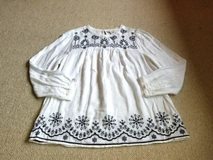 Womens Top-LUCKY BRAND-white/black embroidered BOHO peasant Cottagecore tunic-S - Picture 1 of 5