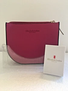 Elizabeth Arden Burgandy Blush Cosmetic Bag & Compact Mirror, Gold Zipper Pull - Picture 1 of 7