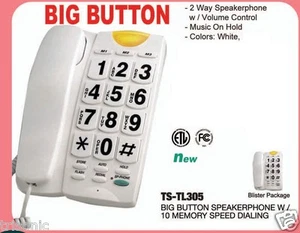 White Large Number Big Button HOME TELEPHONE Corded Wall Desk 10 Memory Dialing - Picture 1 of 2