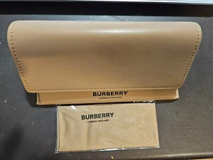BURBERRY Large Camel Brown Soft Leather Sunglass Case Cloth & Gift Box NEW - Picture 1 of 3