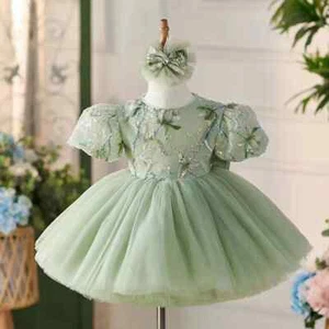 Elegant Green Arab Girl Dress Sequined Kids Princess Birthday Party Holiday Gown - Picture 1 of 6