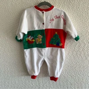 Little Me Vintage Baby Kleinkind Mein erstes Weihnachten Einteiler Strampler Größe 9 Monate - Bild 1 von 12